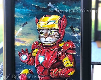 ORIGINAL PAINTING "Iron Kitty" - cat art by Angel Egle Wierenga, Please Read Description below for details!