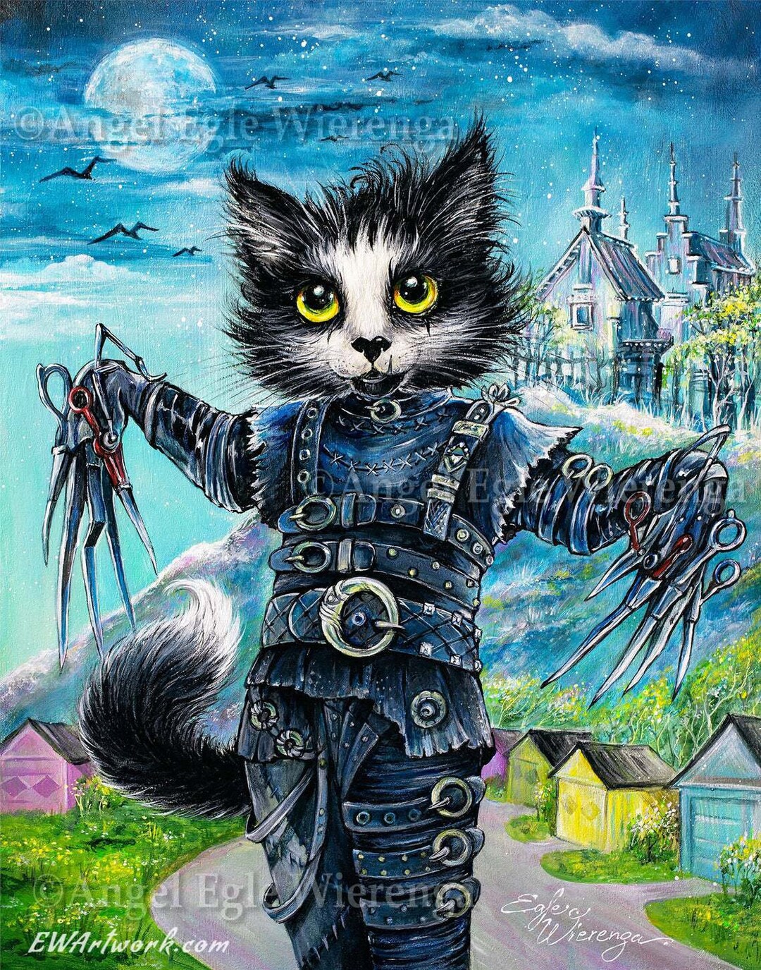 ジクレー版画とキャンバス、「Kitty ScissorClaws」、猫のアート（詳細