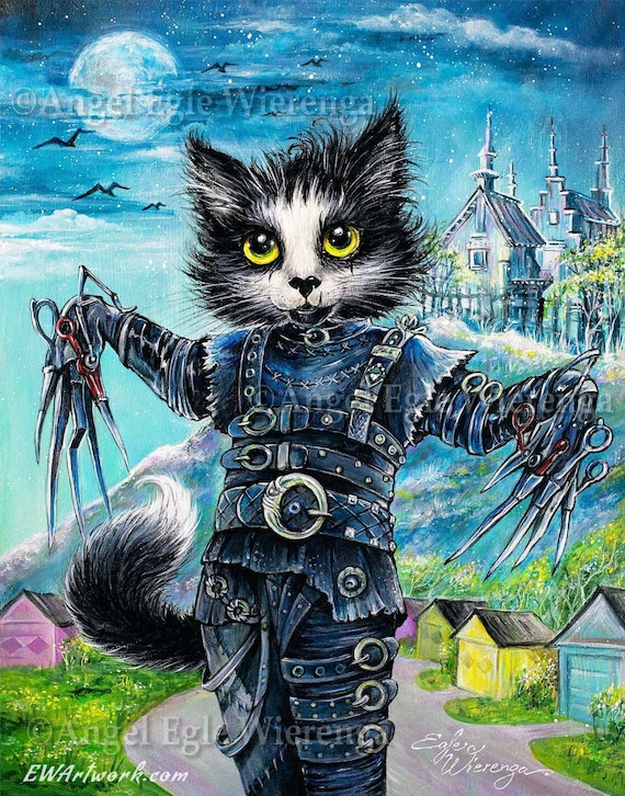 ジクレー版画とキャンバス、「Kitty ScissorClaws」、猫のアート（詳細