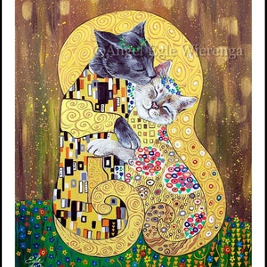 Giclée Prints & CANVASES, The Kitty Kiss , the kiss, Klimt, Wall art, Cat art Please read Description for details below image 2