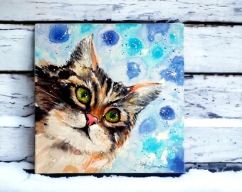 CANVAS, 8"x 10", "Snowflake", cat art, Limited Edition, Hand Embellished! (Pleas read description).