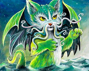 Prints & CANVASES, "Cathulhu", Cthulhu cat, Spooky Cat, Halloween wall art (Please read "Description" below for details)