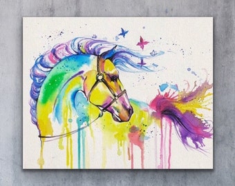 CANVAS 10"x 14" "Rainbow" Race Horse. Embellished Giclée canvas, End of Cycle, Only one available! (Please read description)