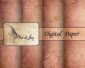 Pakiet papieru cyfrowego: papier antyczny, papier cyfrowy vintage, do pobrania w wersji drukowanej, czerwień vintage, czerwień wiktoriańska. Cztery papiery 8,5 X 11