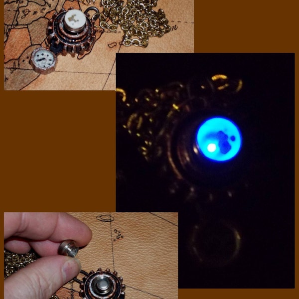 STEAMPUNK / DIESELPUNK Blinking Light Temporal Tracking Beacon Pendant Necklace #2 - Custom - COOL!!