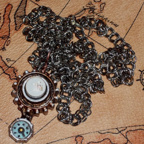 STEAMPUNK / DIESELPUNK Blinking Light Temporal Tracking Beacon Pendant Necklace #3 - Custom - COOL!!