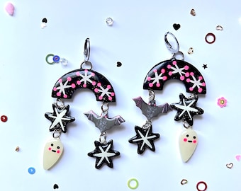 Bats & Ghosts Stacker Dangle Earrings