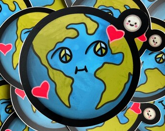Autocollant en vinyle Terre et Lune de 3 po.