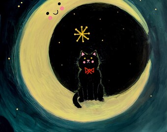 Black Cat & Moon Print