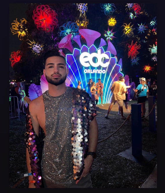 Giacca con paillettes Oil Slick iridescente blu viola nero da 20