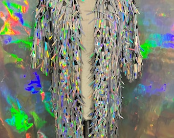 Holographische Schwert Pailletten Robe • Handgefertigte Festival Jacke