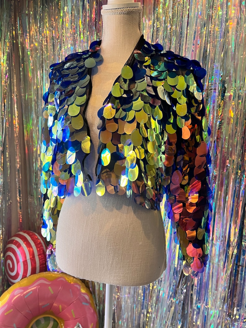 Blue and Gold Iridescent Sequin Jacket / Sequin Kimono/ Tinsel Etsy