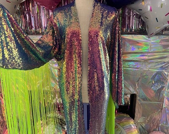 Iridescent Sequin Robe with Fringe • Festival Western Wear