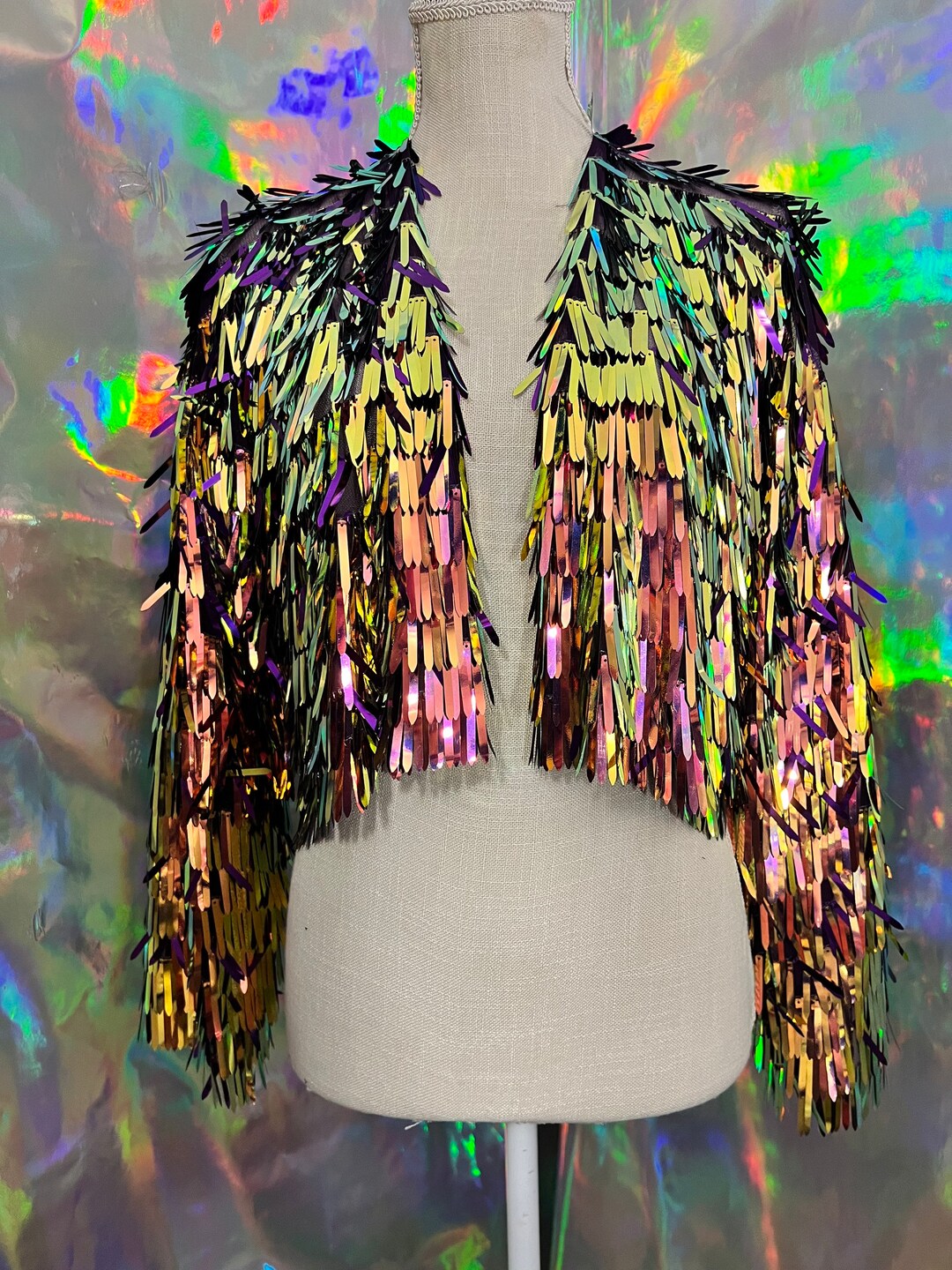 Purple Iridescent Sword Sequin Jacket / Sequin Kimono/ Tinsel - Etsy