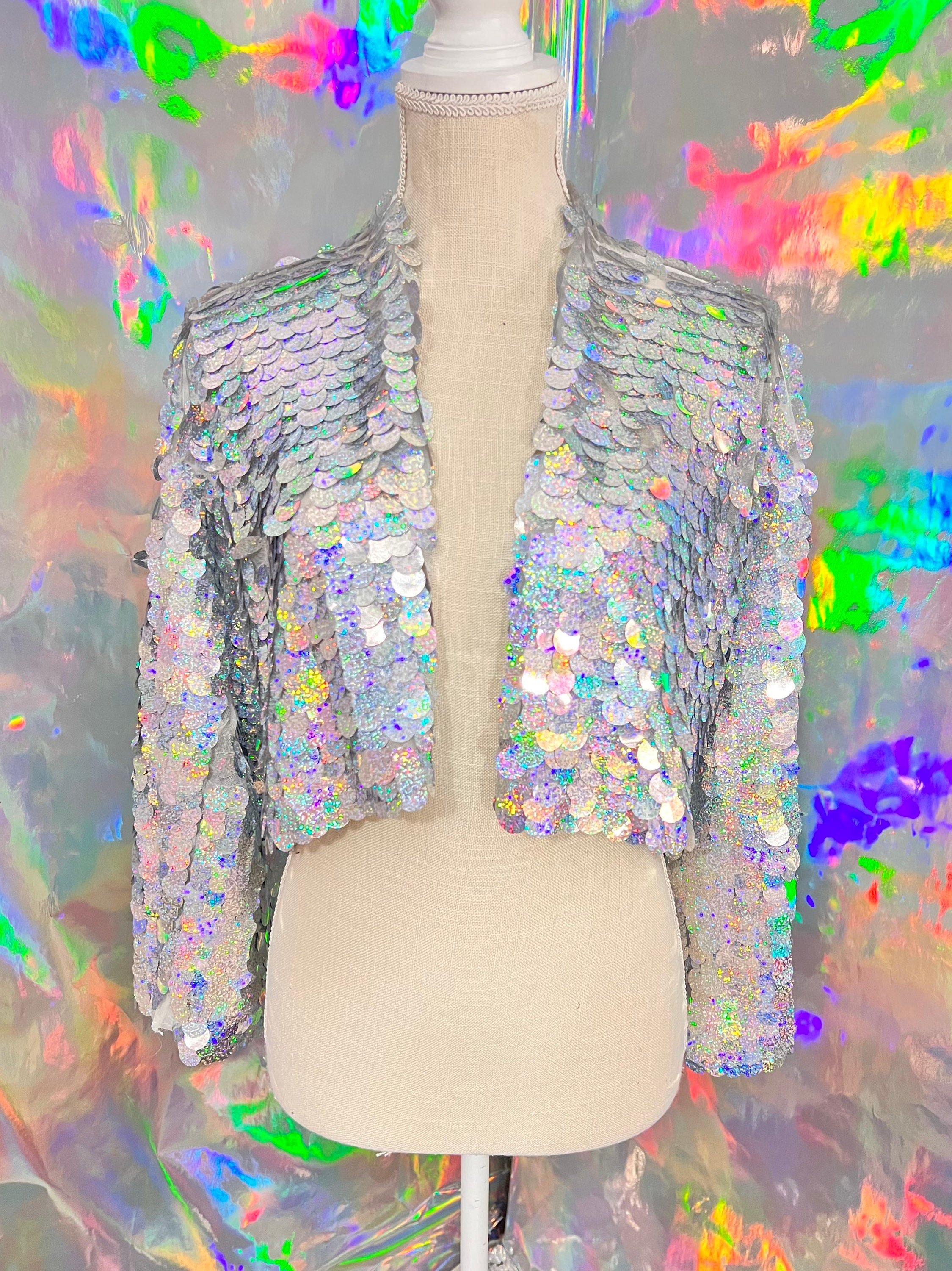 Holographic clearance sequin jacket