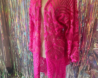 Hot Pink • Pink Doll Robe•  Sequin Jacket • Sequin Robe • Disco jacket • mermaid style  • fairy robe • iridescent robe • glitter robe