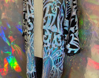 Iridescent Boho chic Robe/ Mesh plus Sequin Jacket / sequin kimono/ Sequin Robe• kimono• • More colors available!