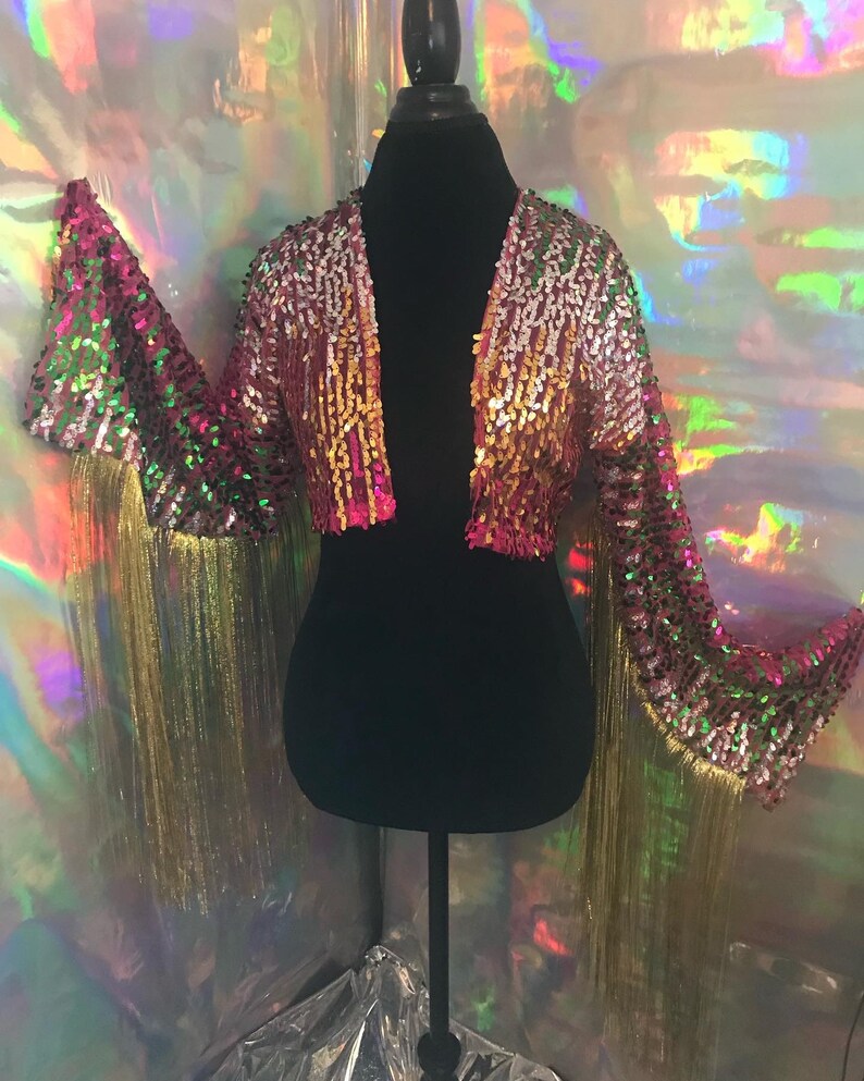 Iridescent Pink Sequin Fringe Jacket/ Tinsel Jacket/ Sequin | Etsy