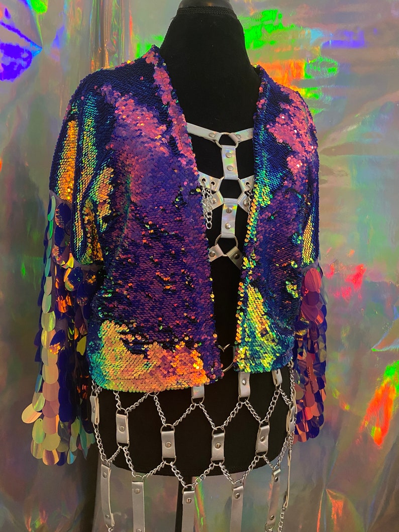 Purple Iridescent Sequin Jacket / Sequin Kimono/ Tinsel Jacket Etsy