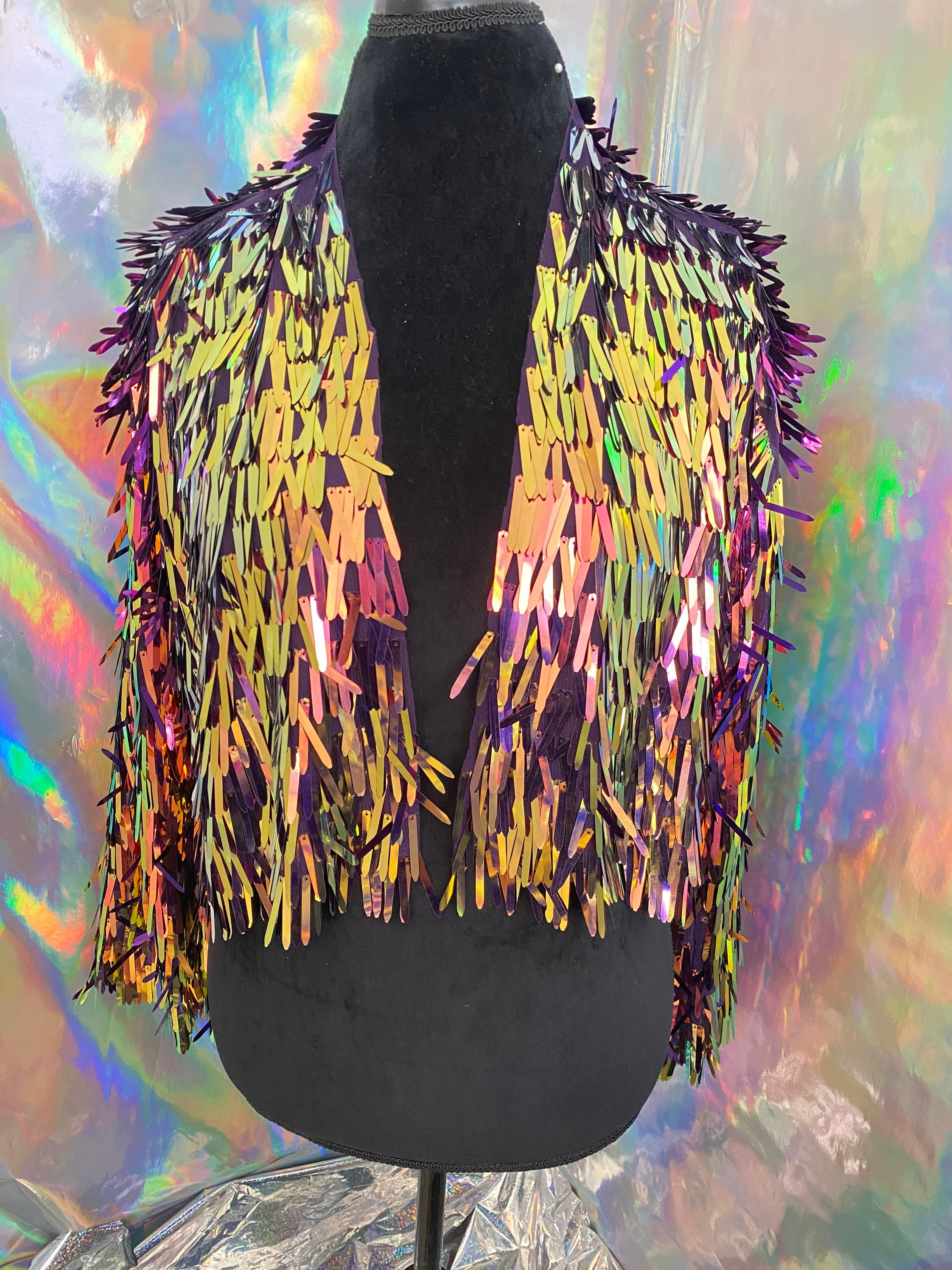 Purple Iridescent Sword Sequin Jacket / Sequin Kimono/ Tinsel - Etsy