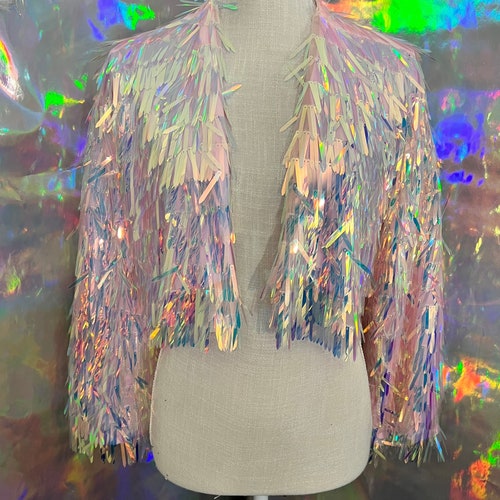 Pink Iridescent Sequin Jacket • Rave Festival Tinsel Coat