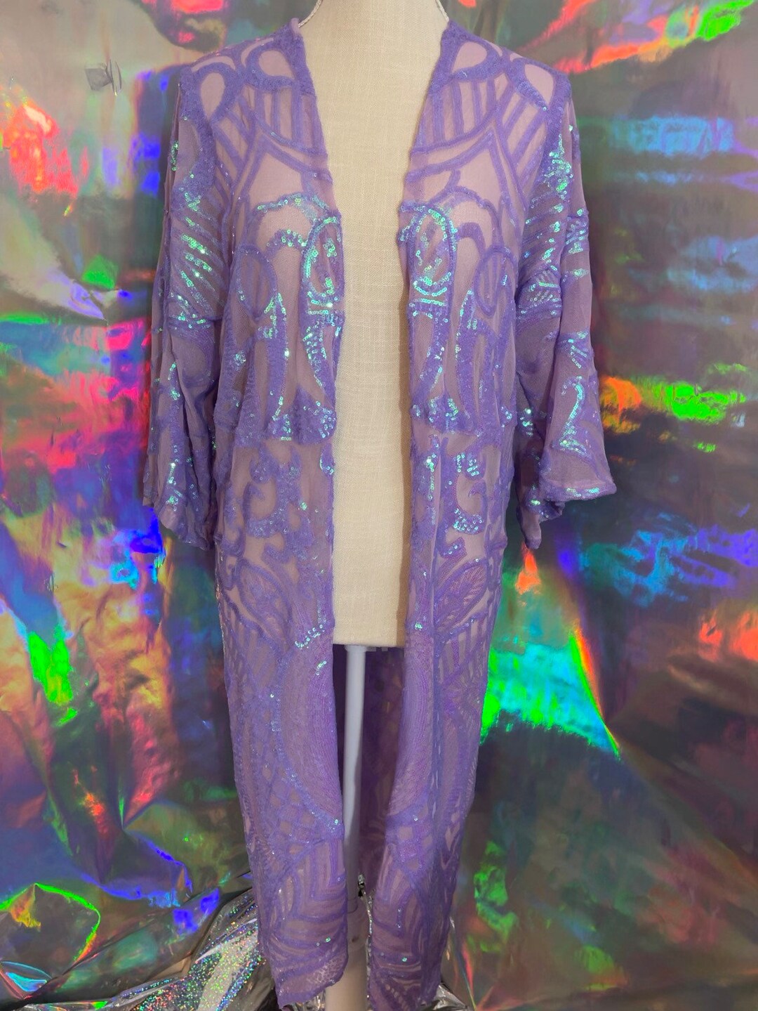 Lavender Boho Chic Robe/ Mesh Plus Sequin Jacket / Sequin Kimono ...