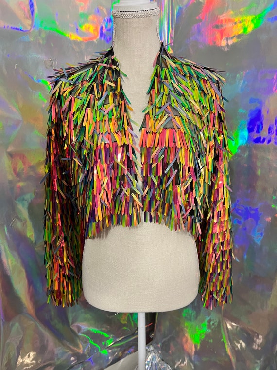 Golden Rainbow Sword Sequin Jacket / Sequin Kimono/ Tinsel - Etsy