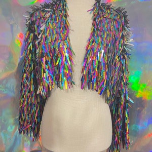 Rainbow Sequin Pride jacket • pride jacket • rainbow cropped jacket • rainbow sequin jacket • rainbow holographic jacket