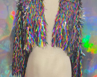 Rainbow Sequin Pride jacket • pride jacket • rainbow cropped jacket • rainbow sequin jacket • rainbow holographic jacket