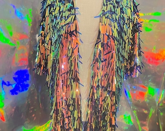 Sequin Fringe Jacket • Unisex Rave Festival Fashion
