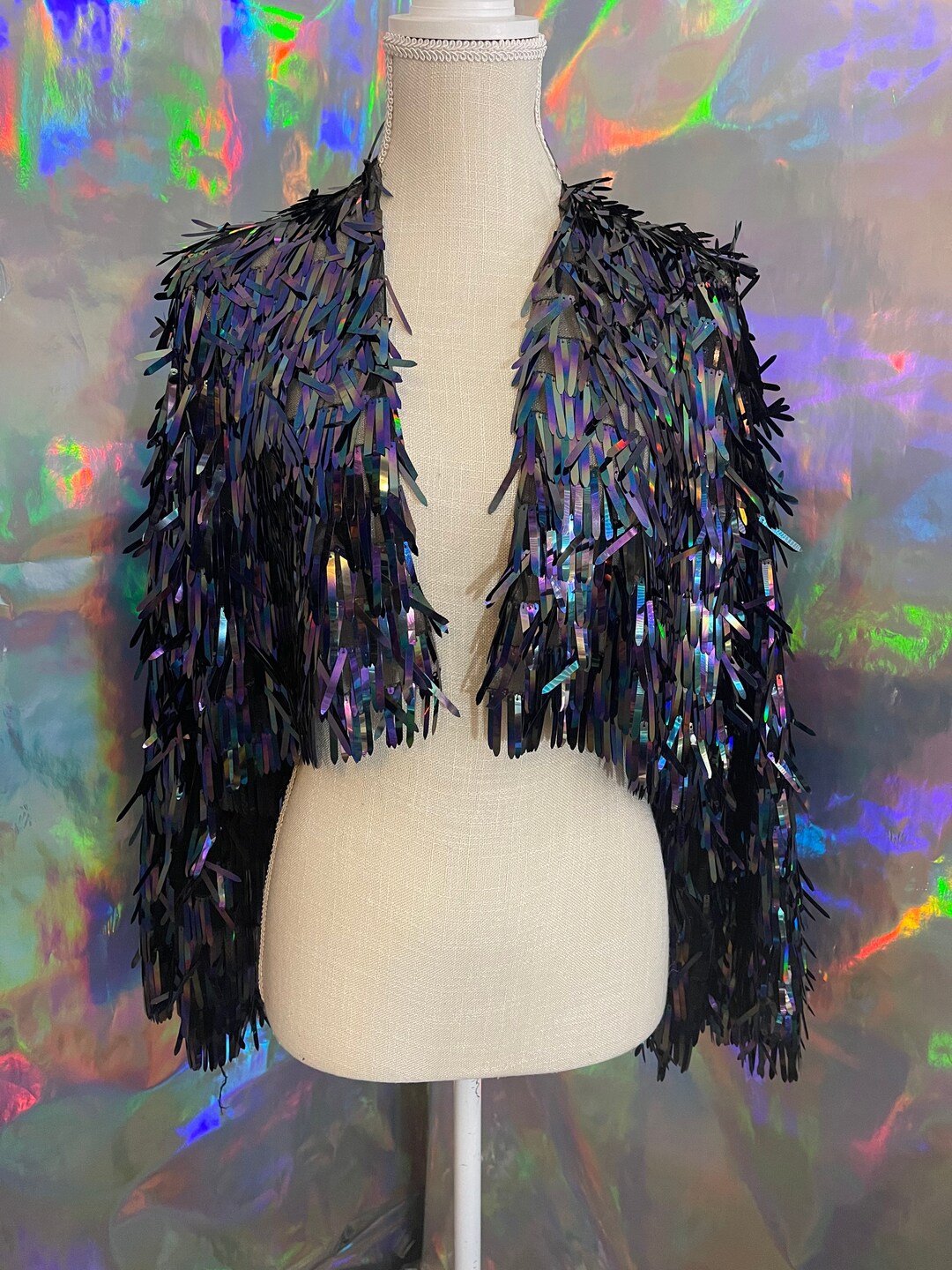 Oil Slick Sword Sequin Jacket / Sequin Kimono/ Tinsel Jacket / Confetti ...