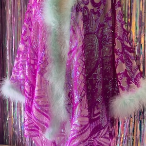 Feather Vibe Robe•  Sequin Jacket • Sequin Robe • Disco • feather trim  robe • fairy robe • iridescent robe • glitter robe • Mardi Gras