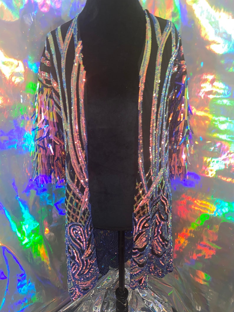 Boho chic jacket/ Mesh plus Sequin Jacket / sequin Robe/ tinsel jacket / Confetti Jacket More colors available image 1