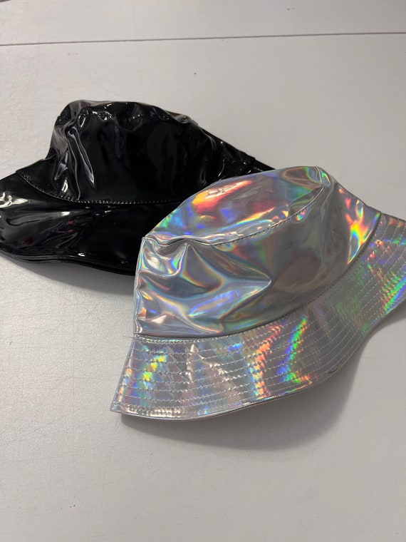 Holographic Vinyl Bucket Hat, Kawaii Techno Streetwear