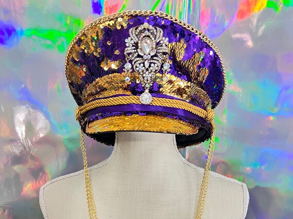 Custom Sequin Festival Captain Hat • Purple & Gold - Etsy display picture 1