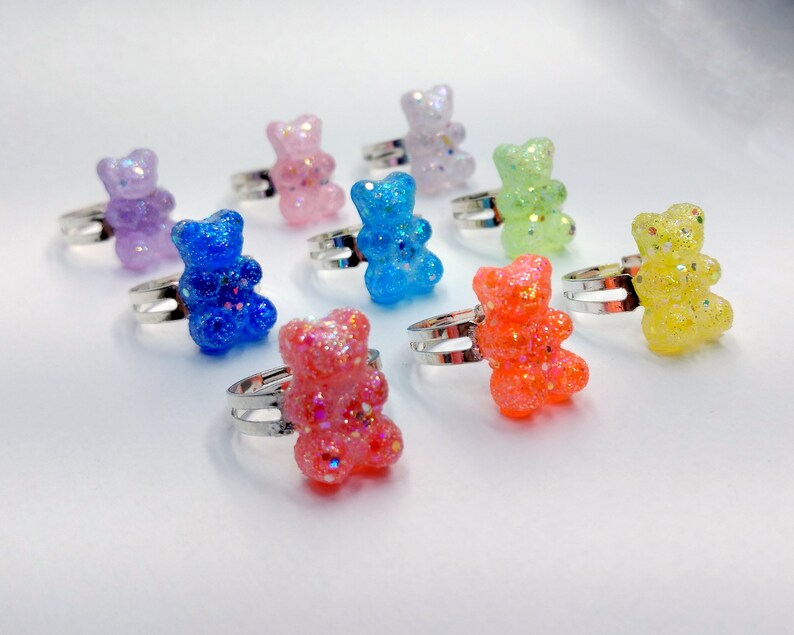 Glitter Gummy Bear Adjustable Ring Kawaii Rings Kawaii Jewelry Etsy