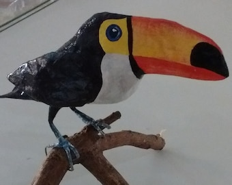 Hand Made Paper Mache Bird Sculpture Brazilian Toucan - papercraft - paperart