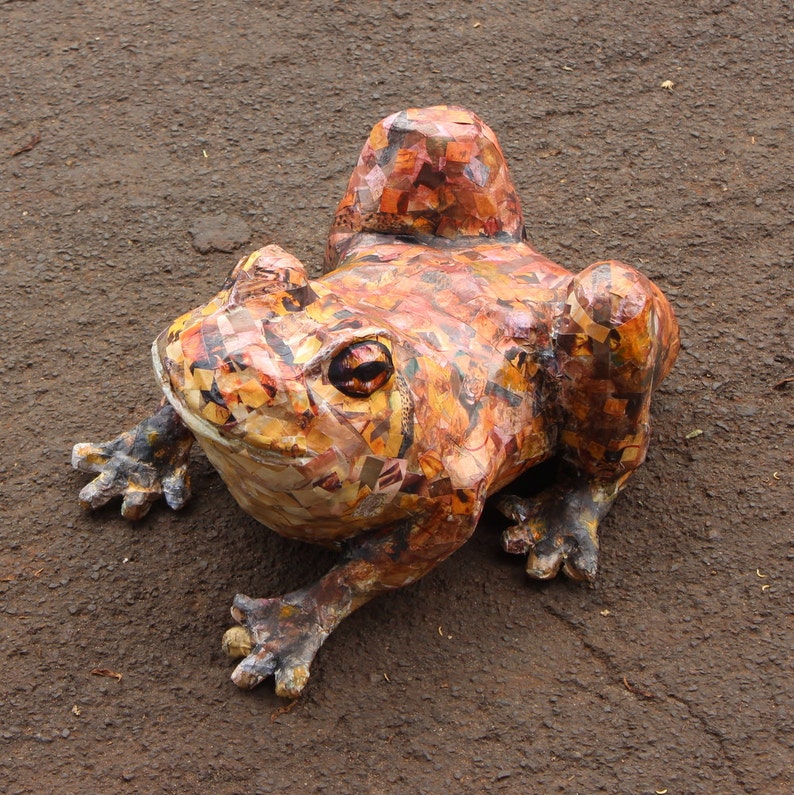 Frog sculpture, paper mache frog, papier mache frog, frog home decor, eco freindly image 4