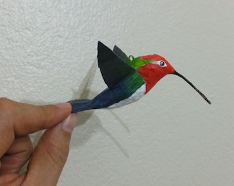 Hummingbird papermache bird sculpture - handmade realistic ornaments
