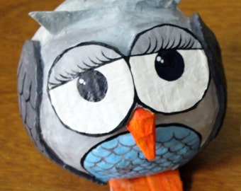 Paper Mache Piggy Bank, Owl Money Bank, Handmade Painted Owl Bank