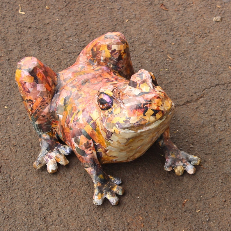 Frog sculpture, paper mache frog, papier mache frog, frog home decor, eco freindly image 2