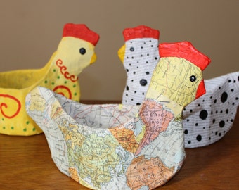 basket hen papier mache -  egg basket retro handmade ornament