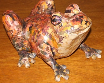 Frog sculpture, paper mache frog, papier mache frog, frog home decor, eco freindly