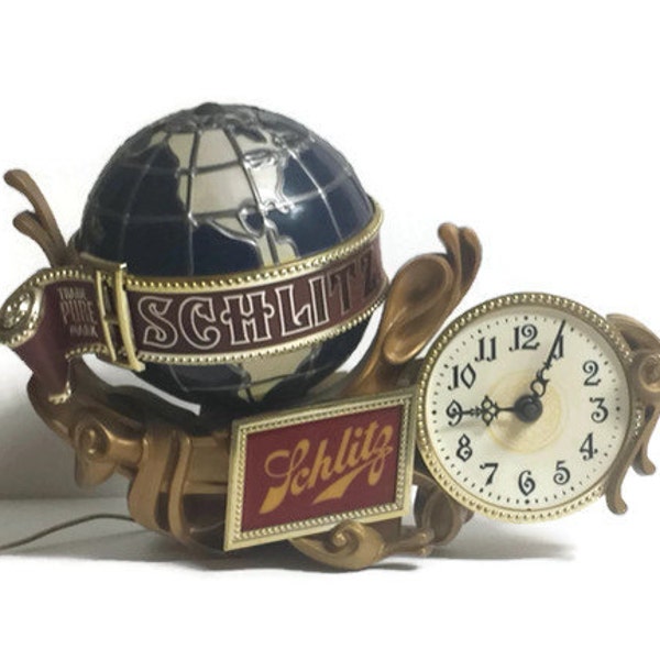 Schlitz, Schlitz Beer Sign, Schlitz motion spinning globe, Schlitz lighted clock, Schlitz Baroque Series, 1976, Schlitz Advertising, retro