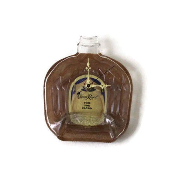 Crown Royal Bottle, Wall Clock, Melted bottle, Crown Royal Clock,  Groomsmen Gift, Father's Day Gift, Flat Crown Royal Bottle,Recycled glass