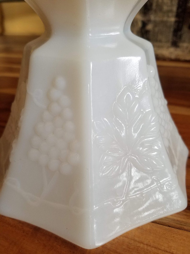 White Milk Glass Compote Grape Design Colony Harvest Footed Etsy