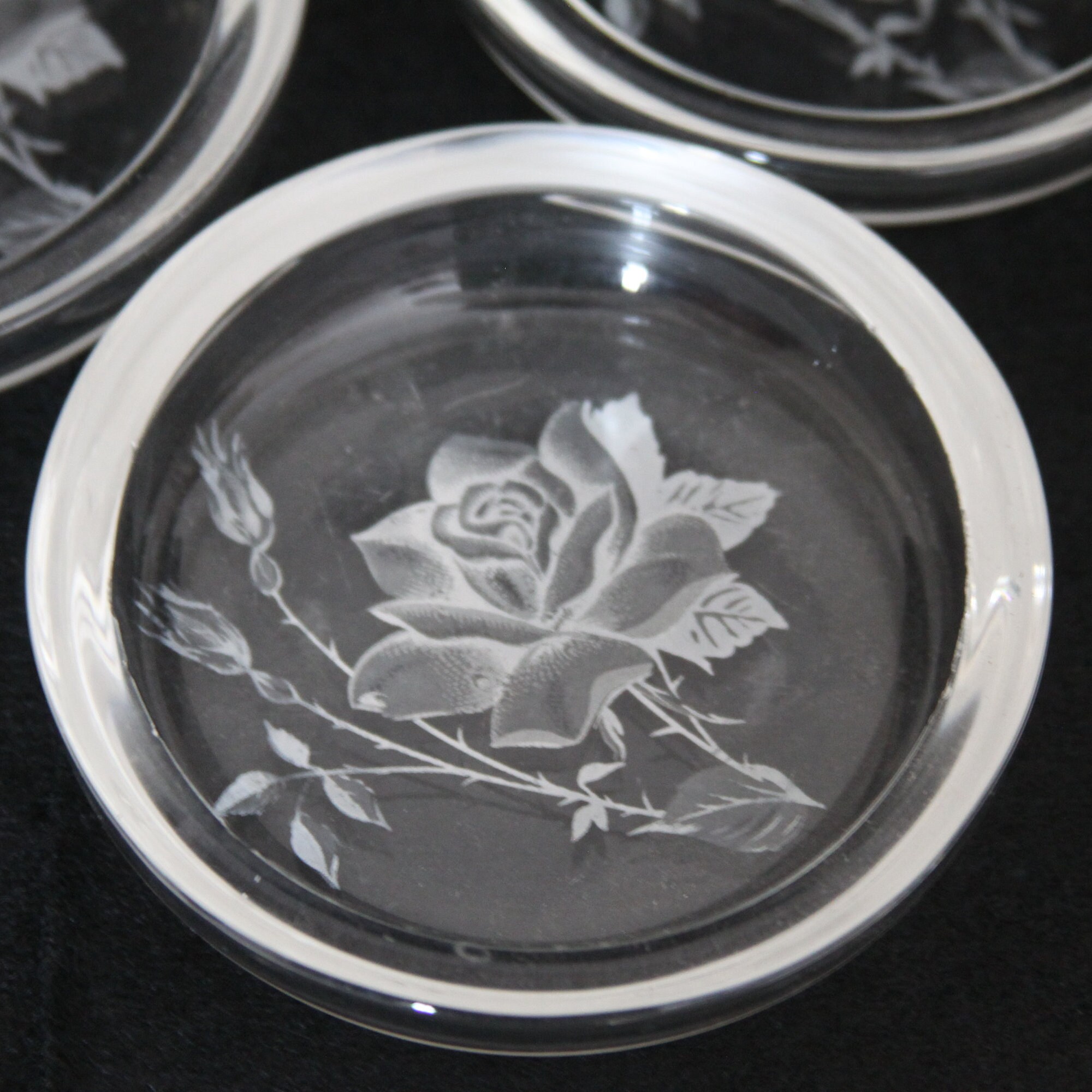Vintage etched glass coasters Clear glass etched rose coasters Etsy