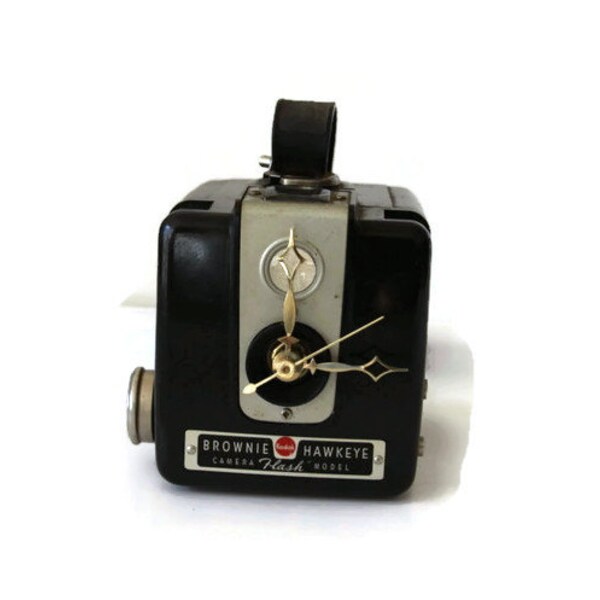 Reclaimed Brownie Camera repurposed Desk Clock Mantel Clock vintage Brownie Hawkeye