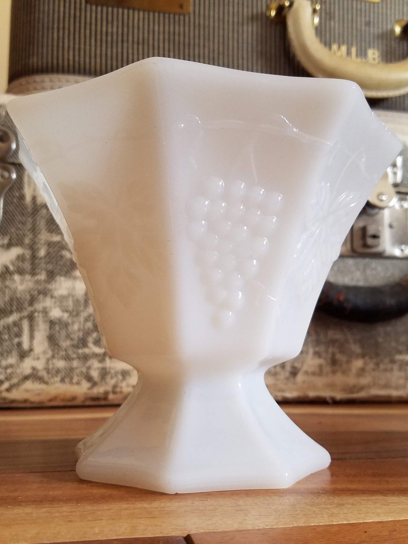 White Milk Glass Compote Grape Design Colony Harvest Footed Etsy