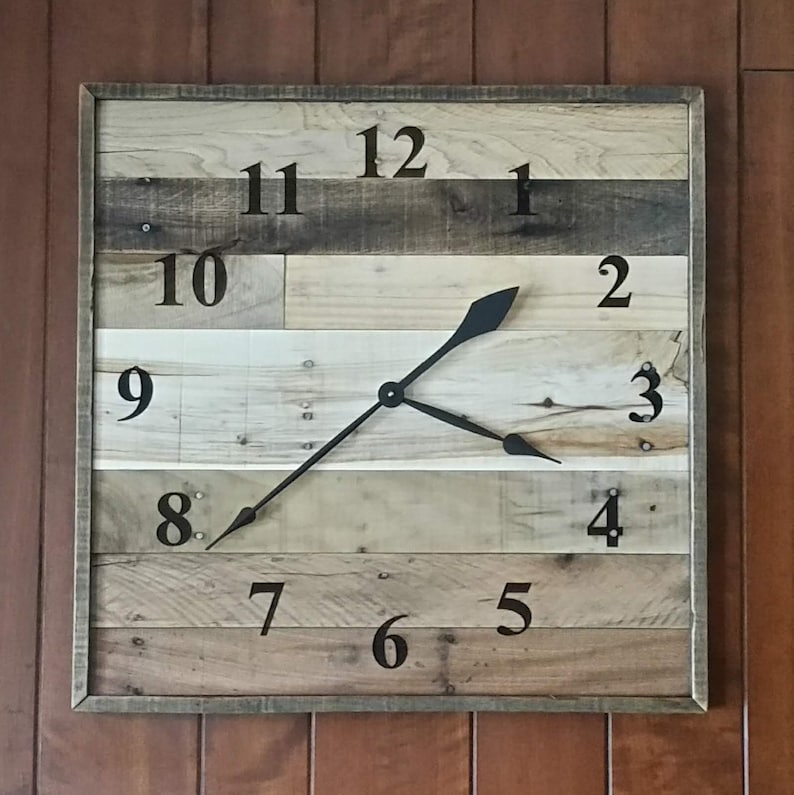 LARGE 24 square wood wall clock Pallet Wood Clock laser Etsy